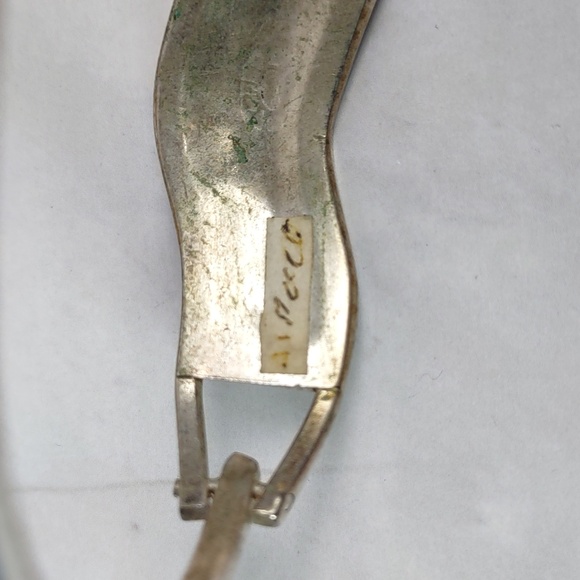 Vintage Alpaca Silver Turquoise/Abalone Inlay Hinged Bracelet - Picture 9 of 9